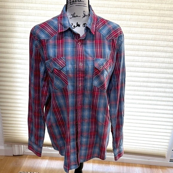 Other - Men's Plaid Button-Up Shirt - Red and Blue